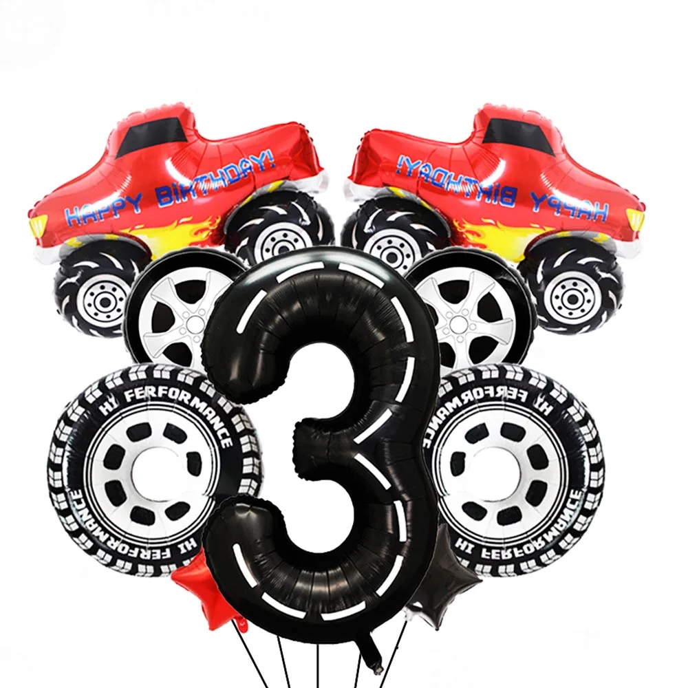 9pcs/kit Truck Party 3rd Birthday Decorations Balloon Race Car Theme Number Foil Balloon for 3th 4th 5th Birthday Party Supplies