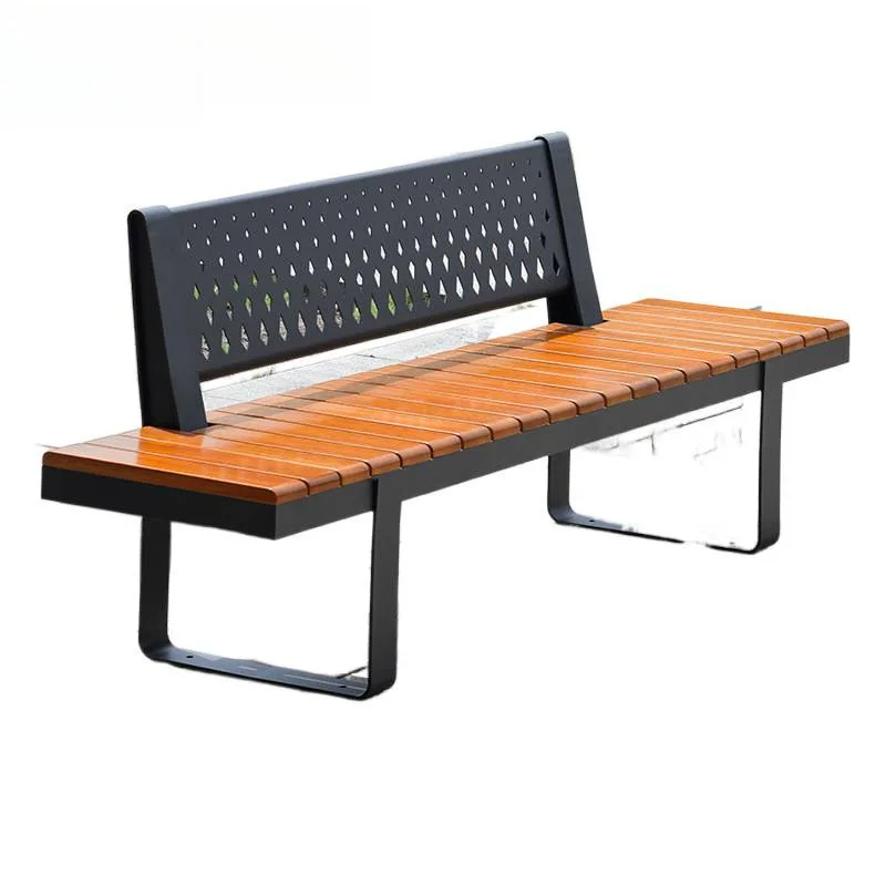 

Park Chair Outdoor Bench Scenic Area Stainless Steel Finished Seat Outdoor Courtyard Solid Wood Bench