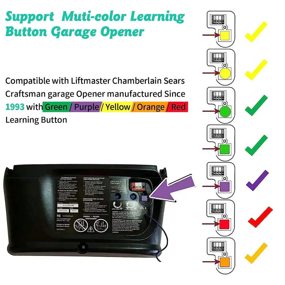 Yellow Button Garage Remote Multi-channel 3-button Garage Door Opener Remote Control with Rolling Code Technology for Liftmaster