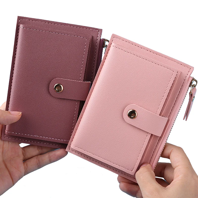 Women PU Leather Wallets Female Purse Mini Hasp Solid Multi-Cards Holder Coin Short Wallets Slim Small Wallet Zipper Hasp