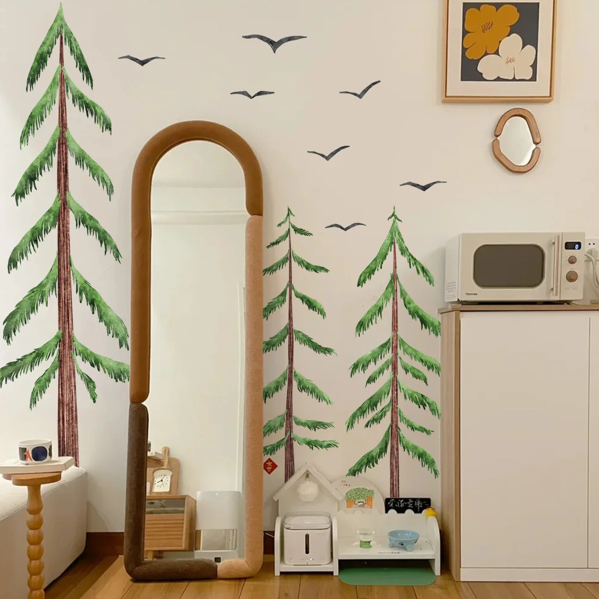 Forest Tree & Bird Flock Wall Decals- Woodland Nature Stickers for Home & Shop Decor