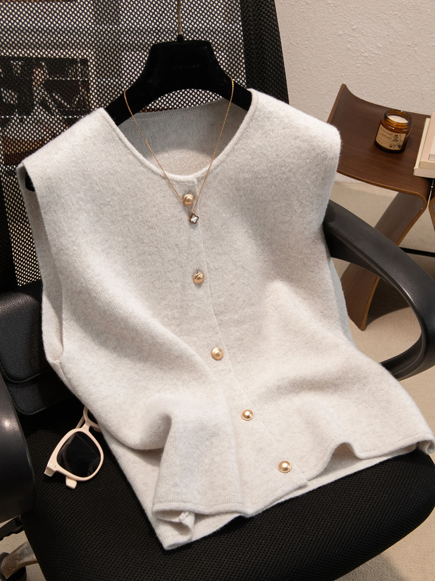 Reine Wolle Gestrickte runde Ne Svel Weste frauen Taste Strickjacke Schichtung Große Größe Kamere Vielseitig Pullover Casual Sle