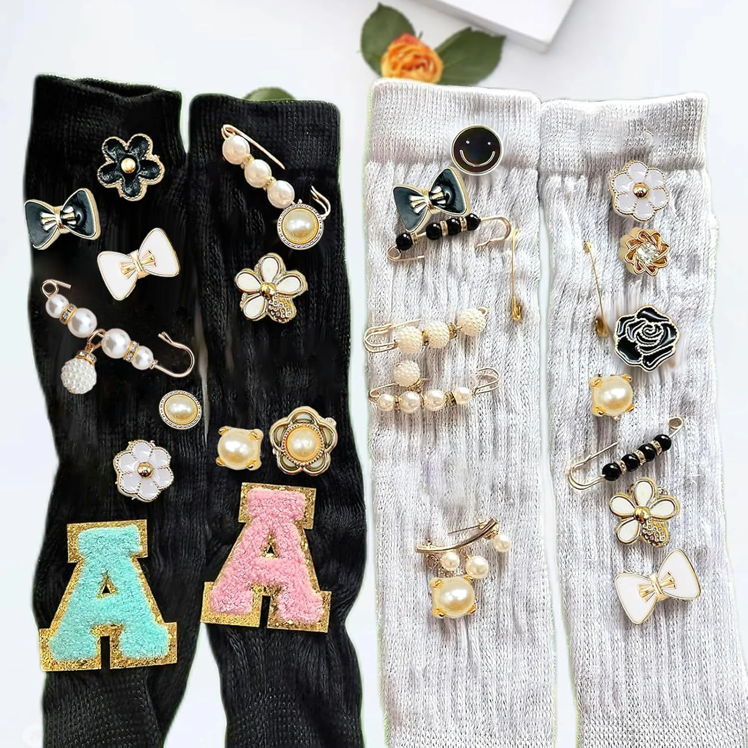 42-teiliges Schuh-Charm-Set für Turnschuhe, Junk-Socken-Charms-Set, Perlen-Strass-Socken-Charm mit Sicherheitsnadeln, DIY-Zubehör zum Dekorieren – Detail 7