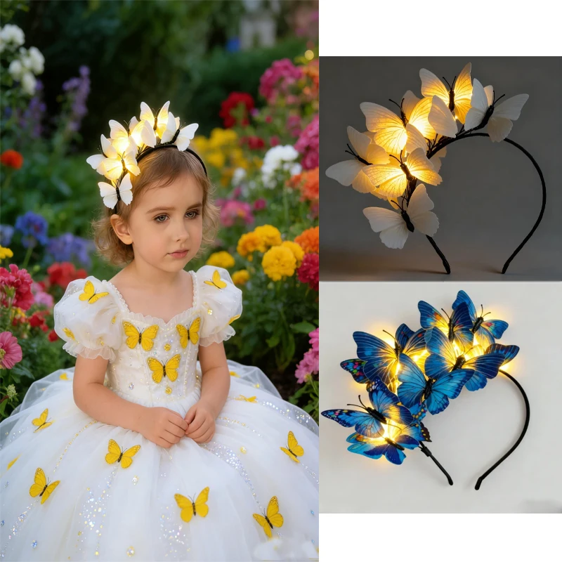

LED Butterfly Glow Headband - Light Up Hair Crown for Wedding, Halloween, Christmas Parties & Dark Events.hair accessories girls