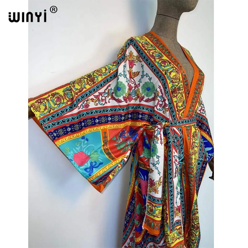 WINYI 2022 lato boho vestido długi Kaftan kimono kostiumy kąpielowe okrycie plażowe up luźny kardigan kobiety strój kąpielowy odkryty szata femme