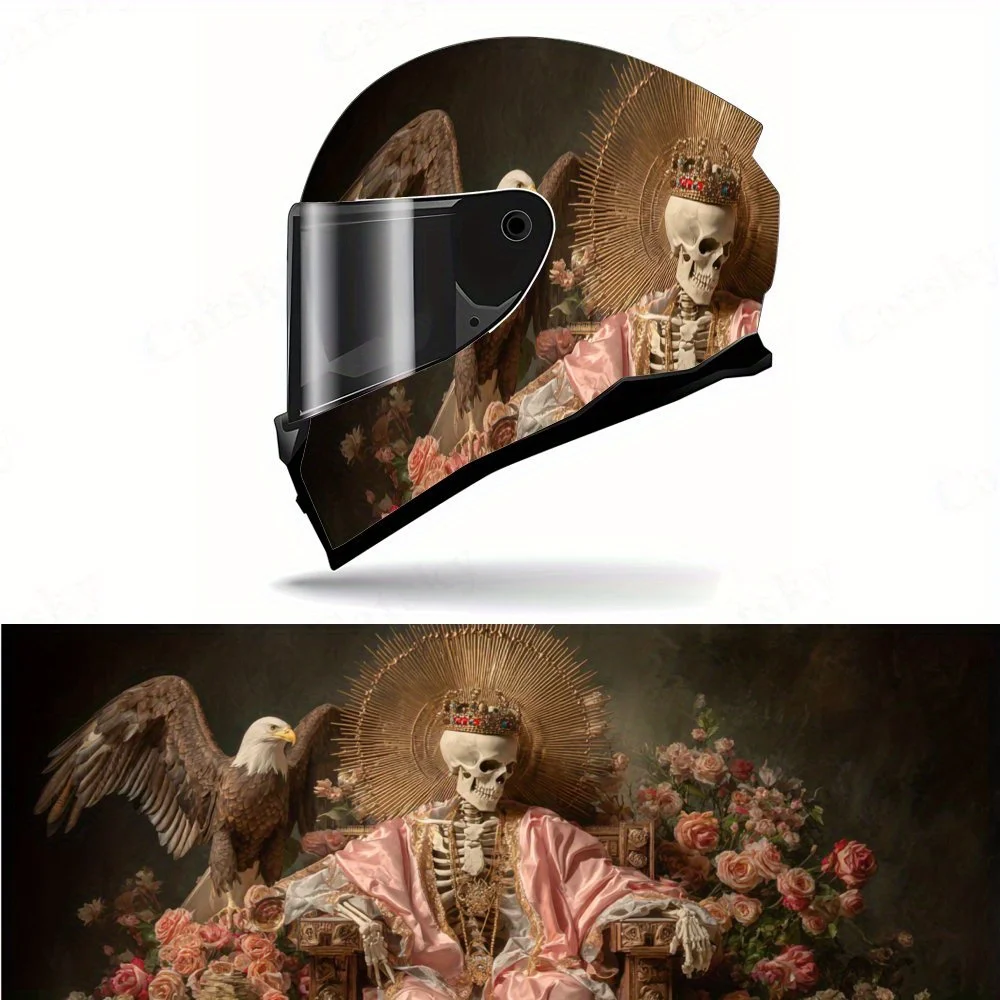 

Retro Pink Robe Skeleton King and Eagle Motorcycle Helmet Protective Sticker, Motorcycle Helmet Exterior Decorative Accessory, W