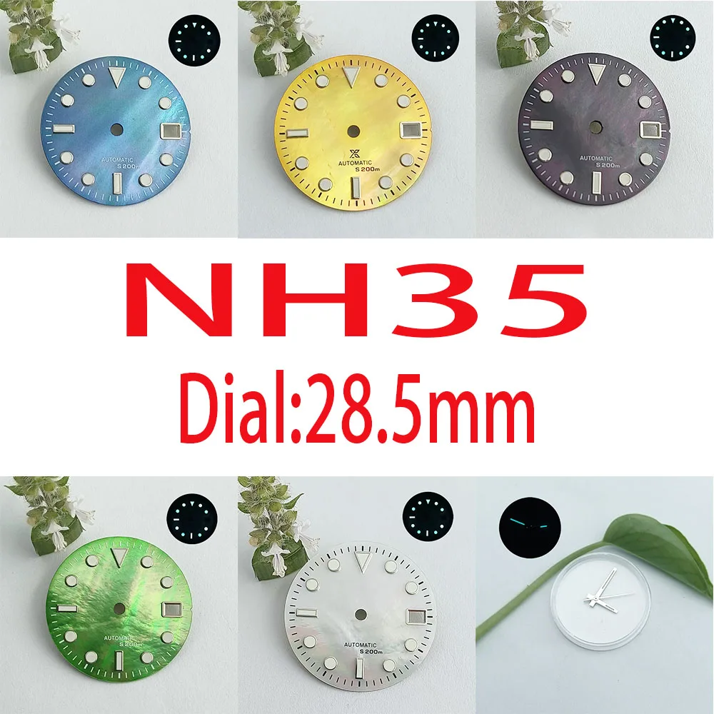 Men's watch NH35 NH36 dial 28.5mm green glow-in-the-dark dial NH35 NH36 automatic movement case with watch accessories