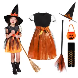 Halloween 2024 WItch Outfit for Little Girls Age for 1-12 Yrs Western Mid Century Hag Dress Toddler Evil Wizard Cosplay Costume