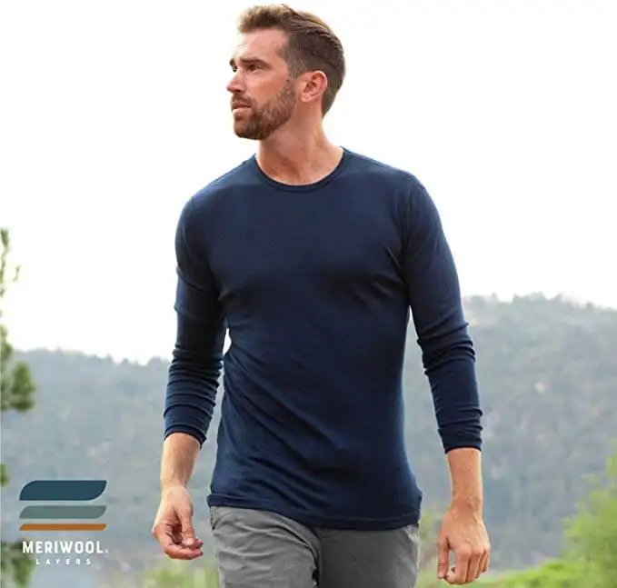 100% Merino Wool Base Layer Thermal Shirt Long sleeve Top Shirt 240GSM Thermal Top Underwear Warm Wicking Breathable Anti-Odor