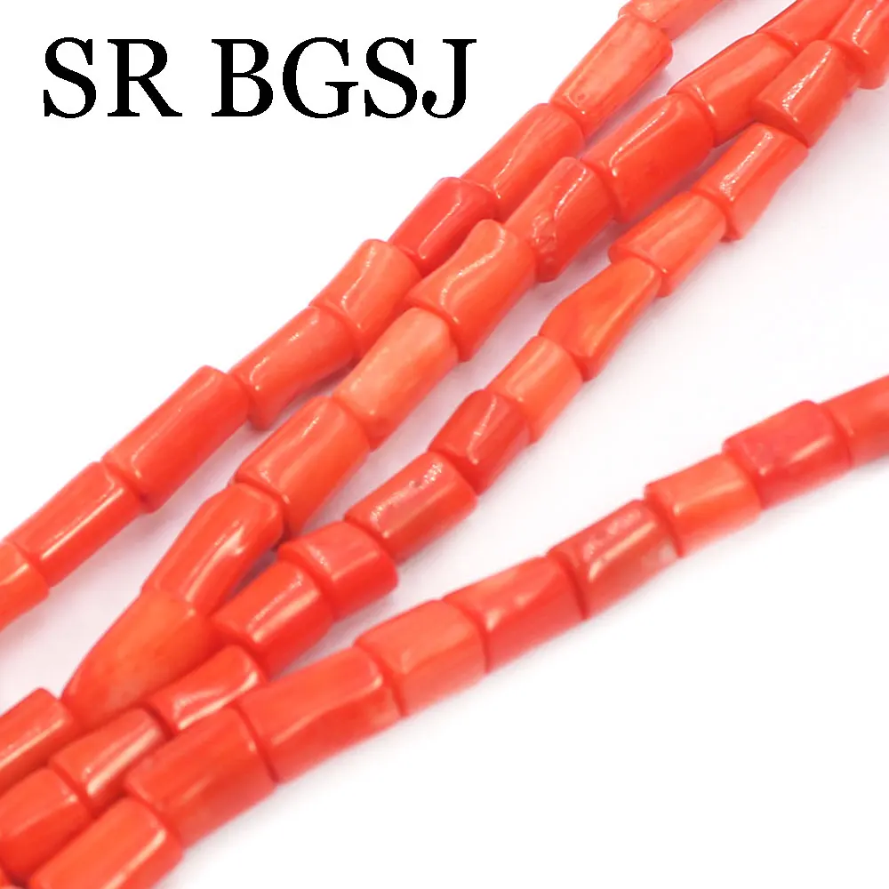 

6-8x10-12mm Trendy Orange Small Tube Column Shape Natural Sea Bamboo Coral Beads 15"