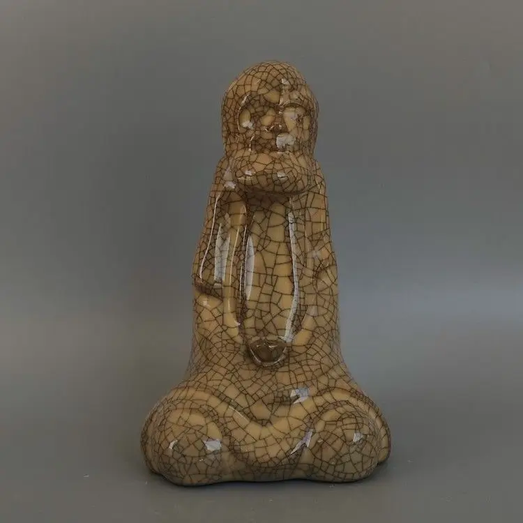 Ge Kiln Crackle Glaze Dharma Patriarch Ceramic Statue Chinese Antique Zen Decor Figurine