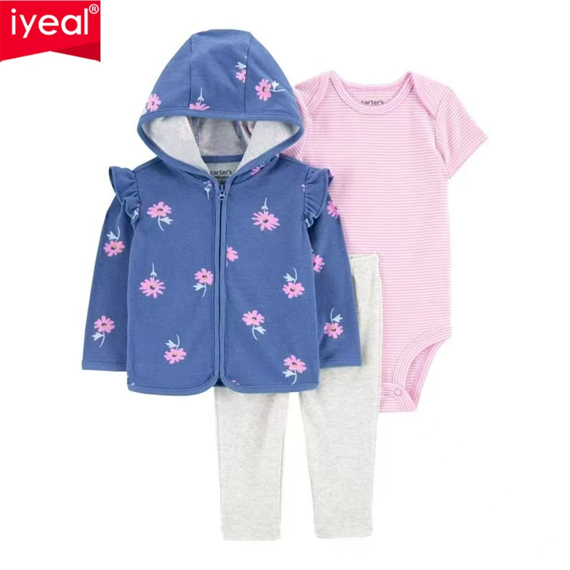 

IYEAL Baby Boy Girl Long Sleeve Hooded Jacket+Bodysuit+Pant Toddler Infant Clothing 3pcs Newborn Baby Cotton Clothes Set