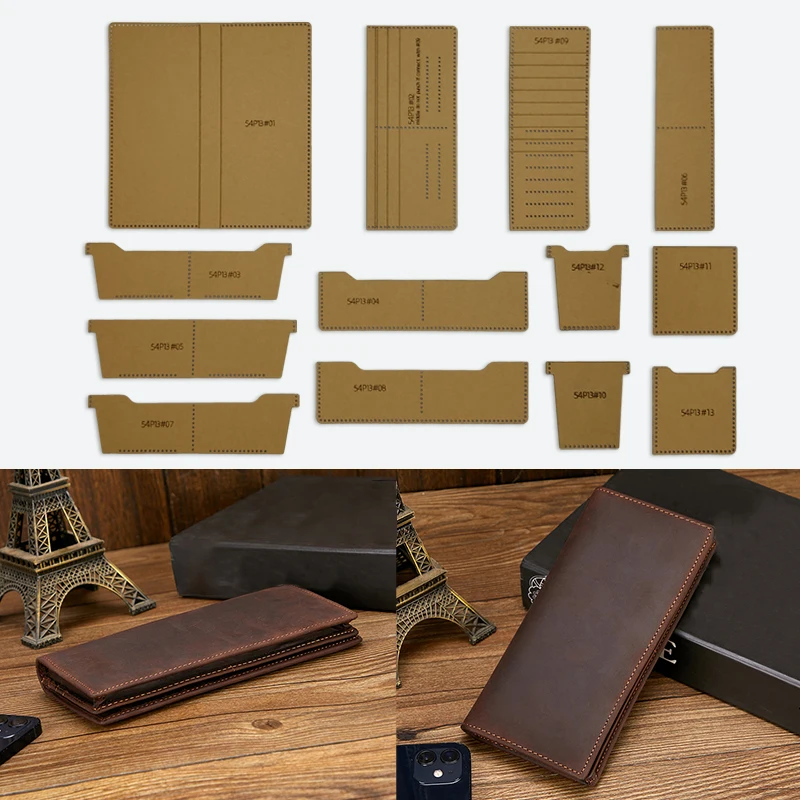 YOMDID 13PCS Long Folding Wallet Making Kraft Paper Stencil DIY Leather Plate Mold Handmade Wallet Making Supplies