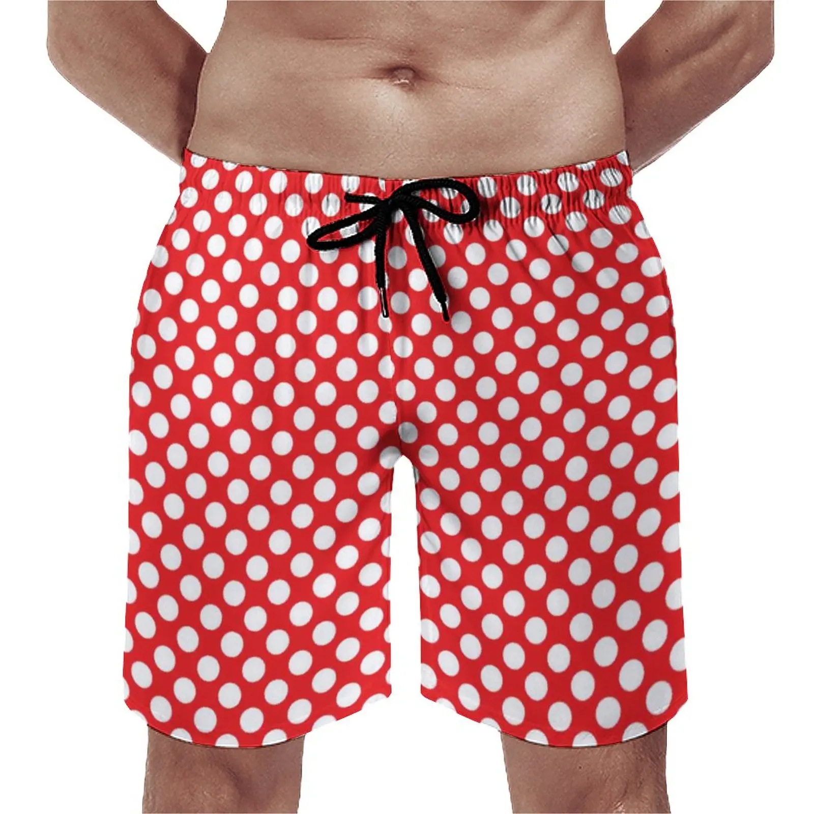 White And Red Polka Dot Board Shorts Vintage Spot Print Beach Shorts High Quality Men's Funny Print Swimming Trunks Big Size