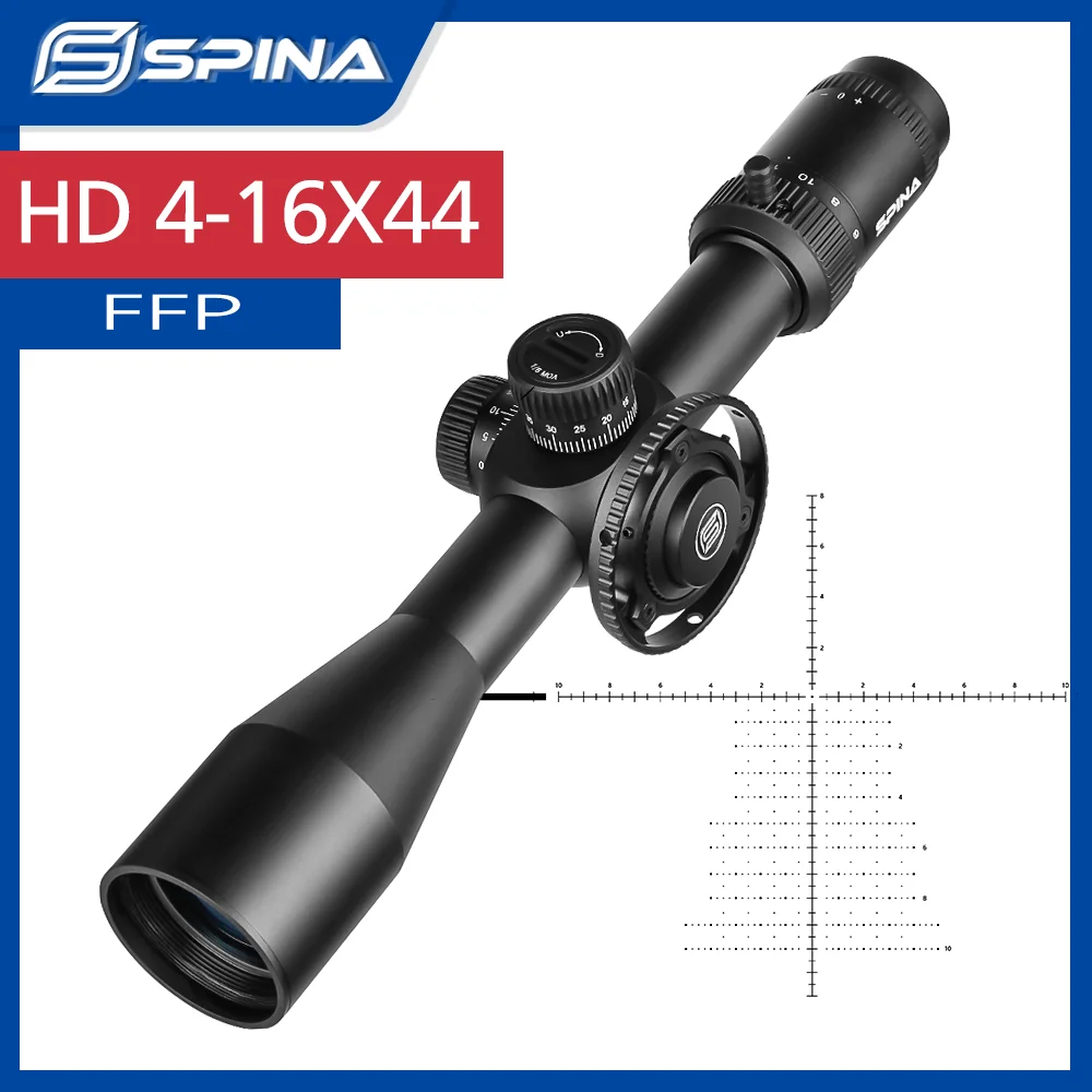 SPINA OPTICS HD 4-16X44 FFP 10yds Side Parallax Adjustable Glass Etched Reticle Rifle Scope Sight Tactical Hunting .223.308