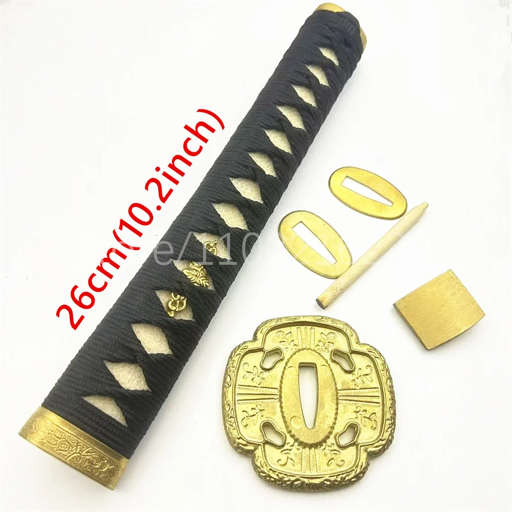 A Set Nice Black Handle Real Rayskin Tsuka Brass Handguard Tsuba Habaki Seppa For Japanese Samurai Katana Tachi Sword Fittings
