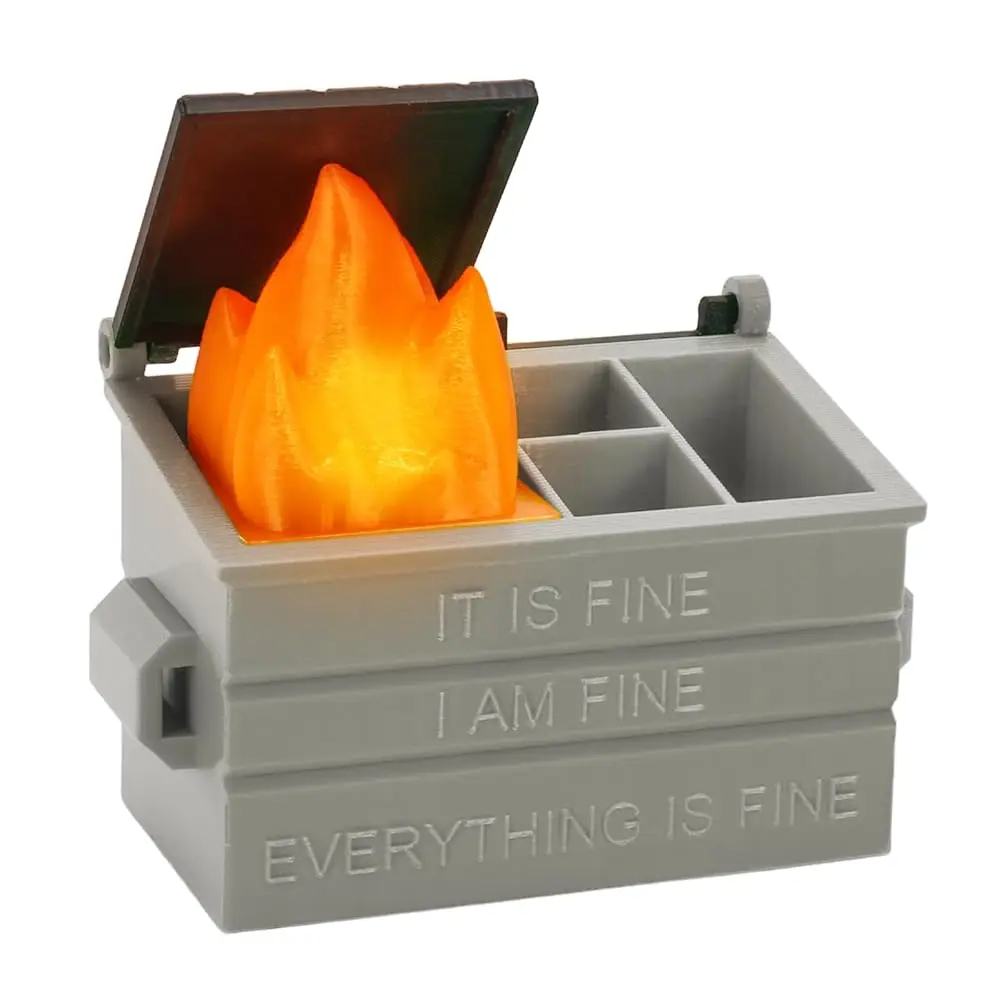 

Dumpster Pencil Holder with Flame Light and Charging Port Dumpster Pen Holder Desk Accessories for Office Christmas Decor (Gr