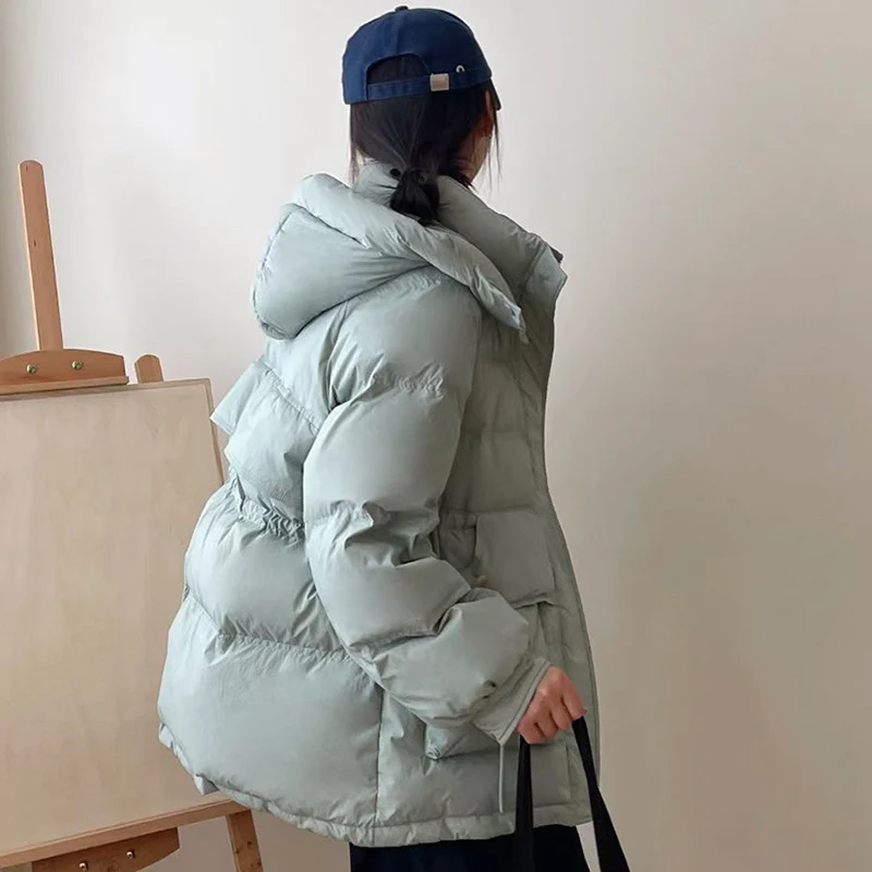 女性用の白いダックダウンジャケット,フード付きのゆったりとしたカジュアルなアウター,特大のコート,学校のファッション,7色,秋冬,2024