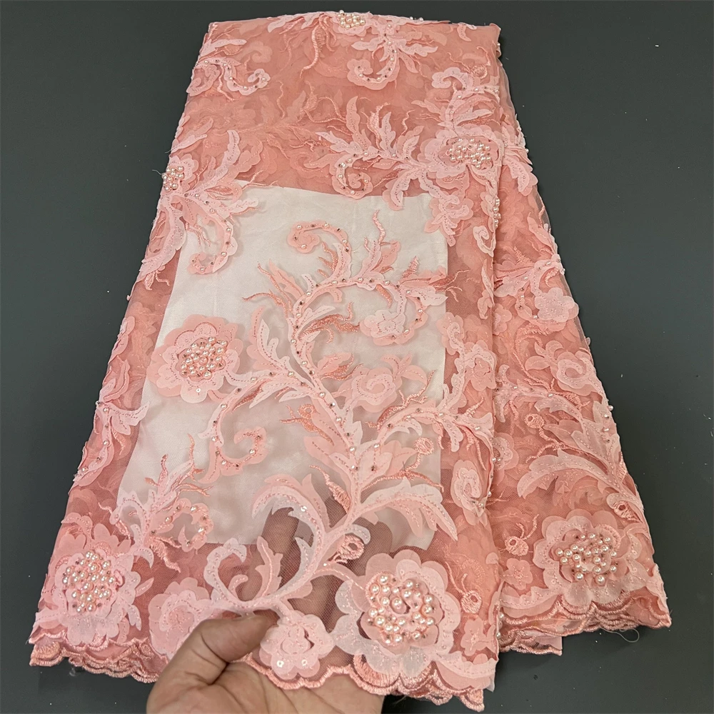 

Nigerian Tulle Lace Fabric for Sewing, Wedding Dress, Chiffon Party Guipure, High Quality, Embroidery Gauze, 5Yard, 2024 Z0178