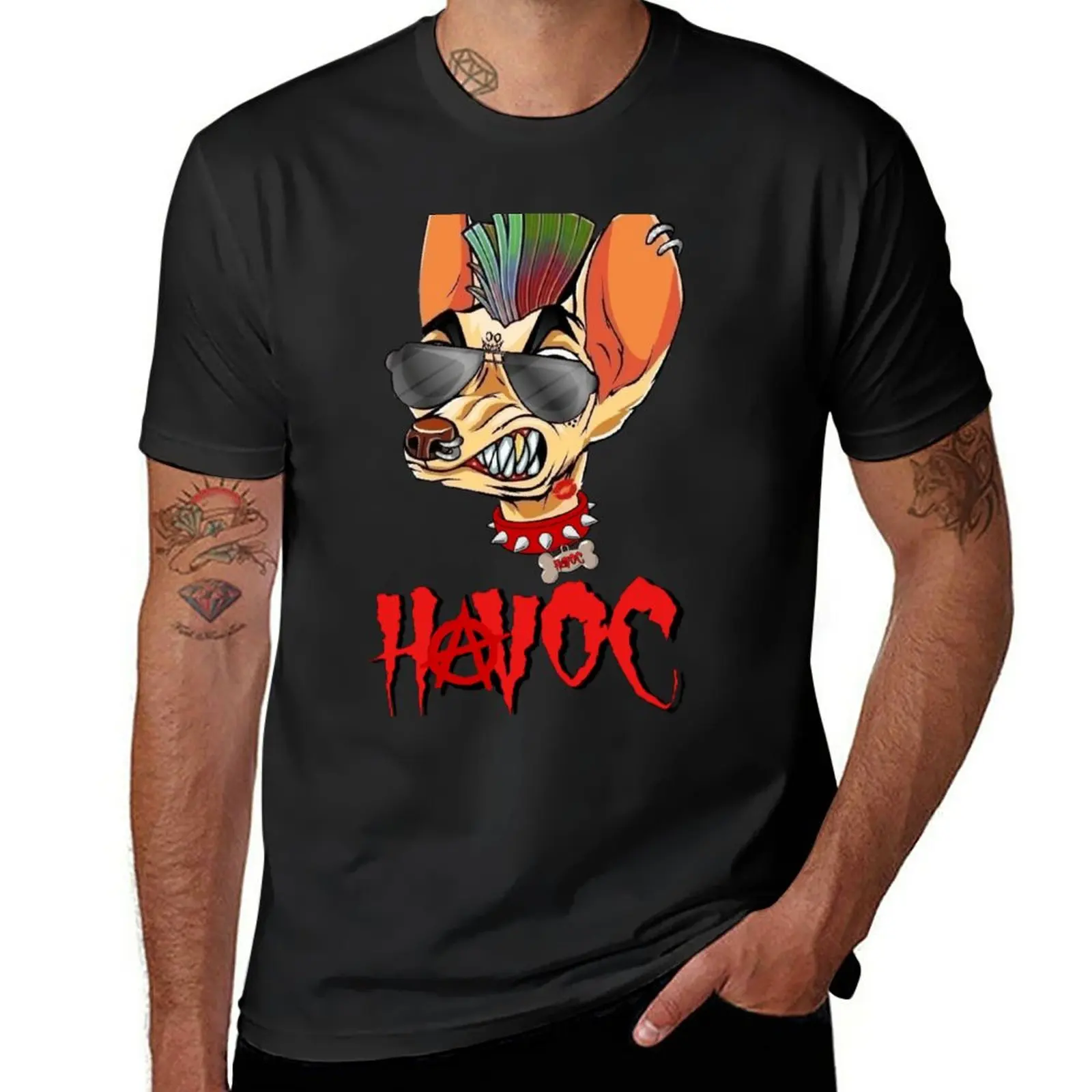 New Havoc the Dog with Script T-Shirt animal print shirt for boys summer clothes shirts graphic tees men clothing