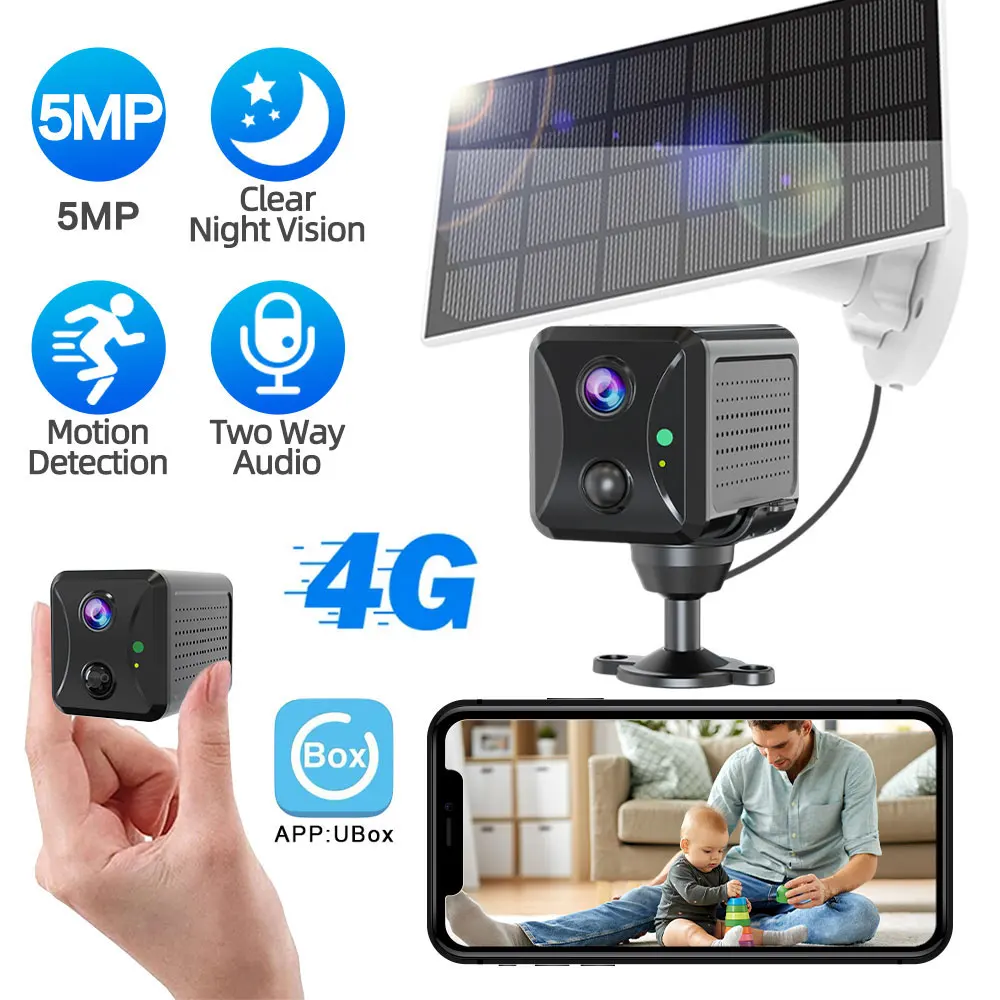 

5MP 4G Battery Camera With 3W Solar Panels Day Night Vision Security Protection Wifi Survalance Camera Outdoor Mini Cctv