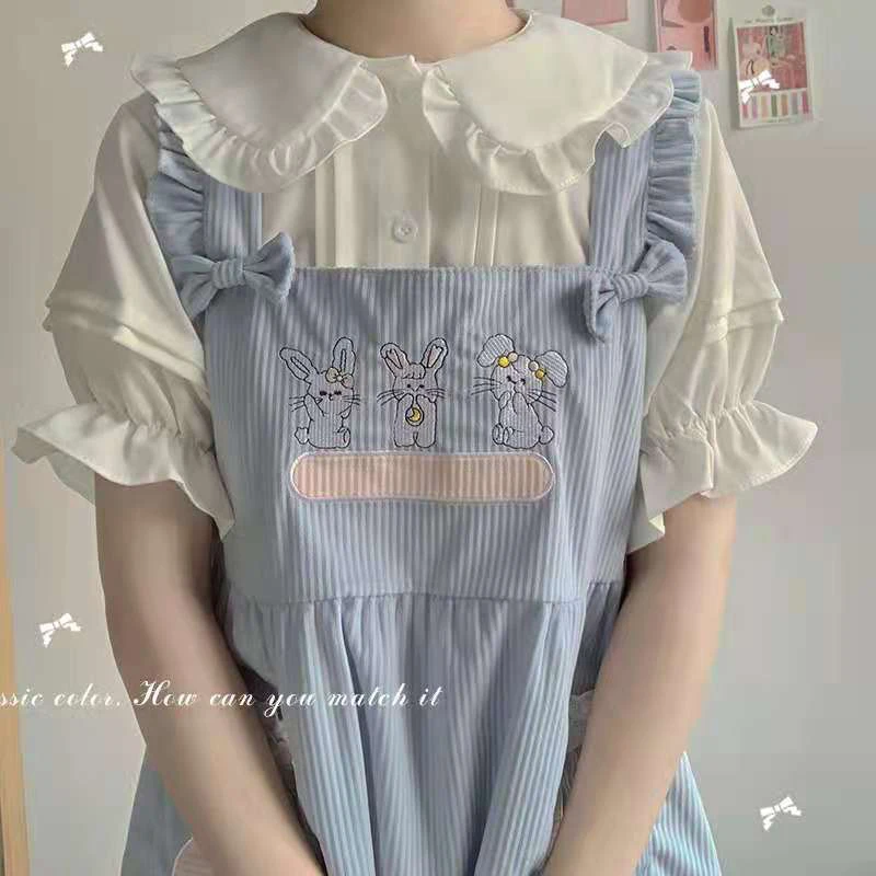 Zoki Japanese Sweet Women Blouses Lolita Style White Kawaii Peter Pan Collar Jk Shirt Cute Preppy Ruffle Puff Short Sleeve Tops