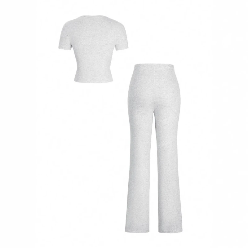 Spring 2025 Women's Solid Color Pants and Short Sleeve Casual Fashion Two-piece Suit