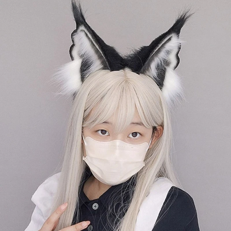 COSPLAY Gadis Hewan Telinga Ikat Kepala Berbulu Lynx Karnaval Pesta Buatan Tangan M6CD