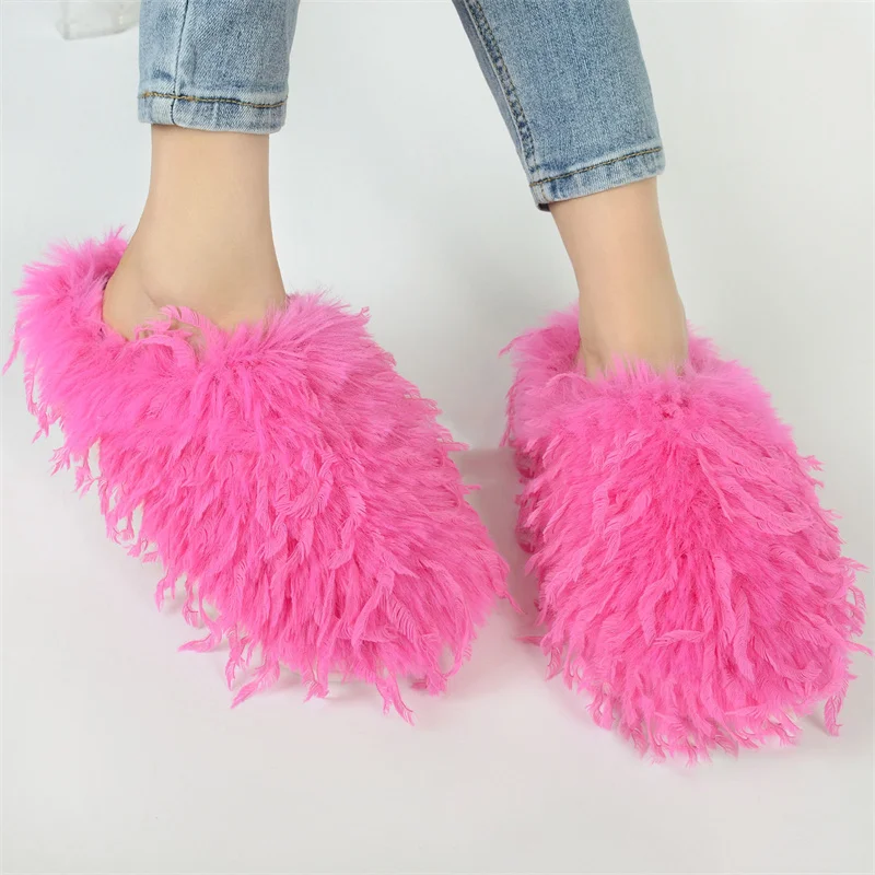 Women Autumn Winter Furry Fur Slippers Fluffy Faux Fur Slides Womens Shoes Warm Plush Slippers Fuzzy Slippers for Woman Shoes