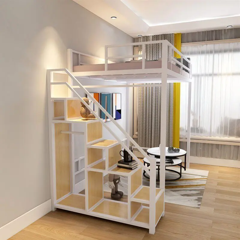 Nordic elevated bed sheet on the bed under the table wrought iron loft bed multi-functional small apartment simple duplex