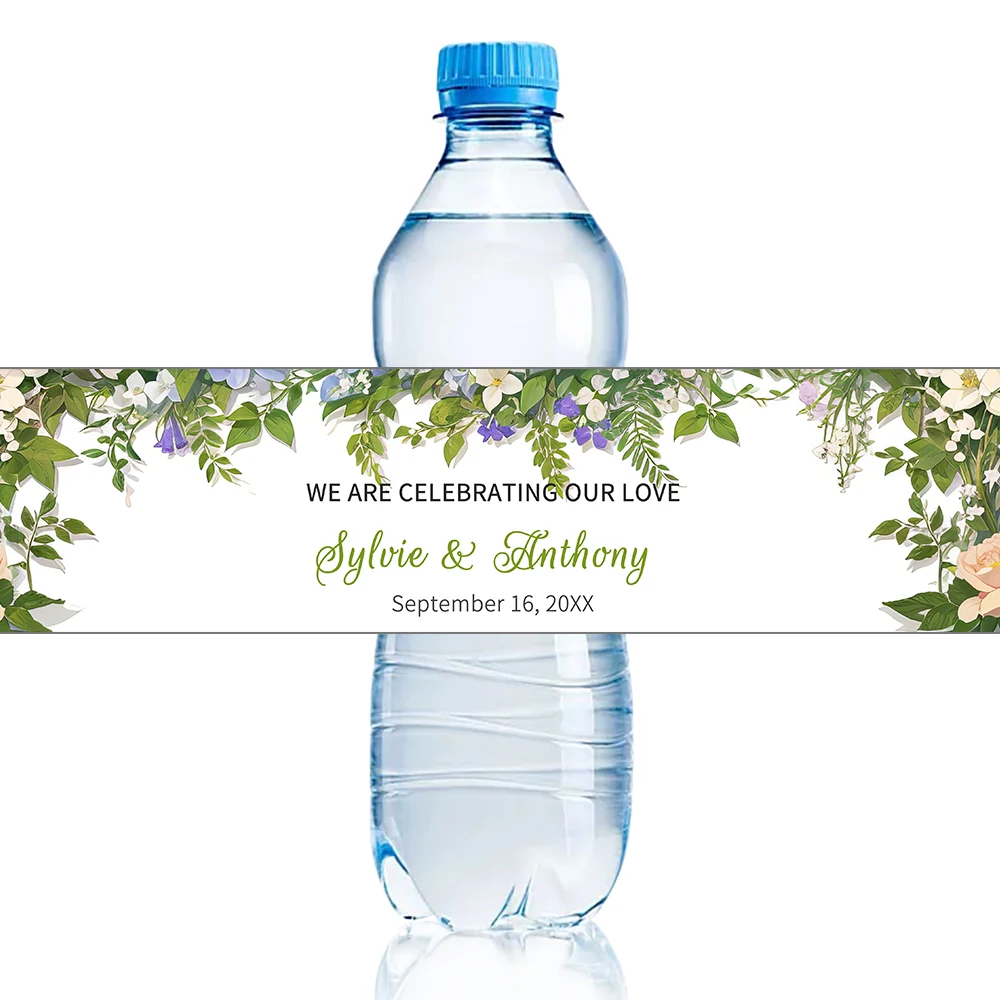 Waterproof Custom Flower Grass Water Bottle Wraps Sticker Labels Baptism Baby Shower Birthday Party Personalized Decor Stickers