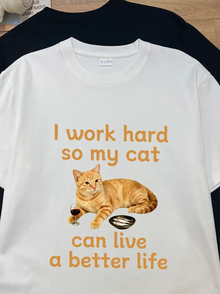 Summer Cotton Short Sleeve T-Shirt Cute Pet  Owner Casual Breathable Print Tee Men Women Universal Standard Fit round Neck