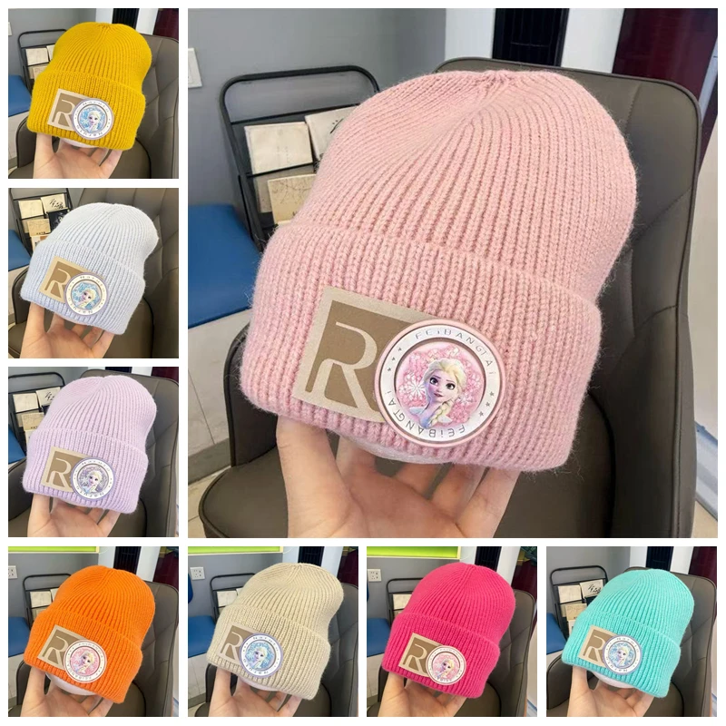 

Осенне-зимние детские вязаные шапки с вышивкой для маленьких девочек, светодиодная шапка с принтом «Холодное сердце Эльзы», детская теплая ветрозащитная шапка, От 3 до 50 лет