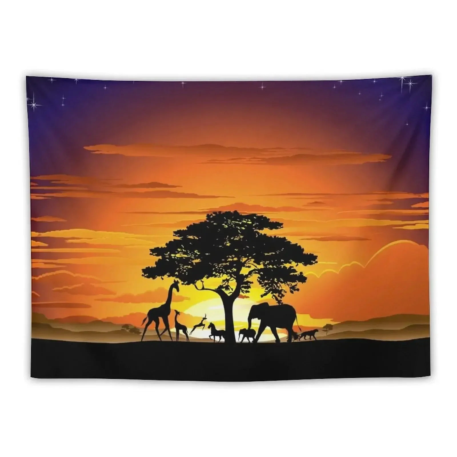 

Wild Animals on African Savanna Sunset Tapestry Mushroom Room Decorating Aesthetic Aesthetic Room Decor Tapestry