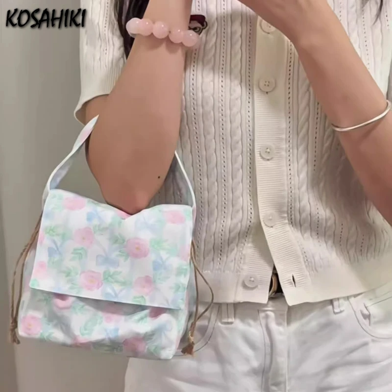 

2025 New Sweet Floral Print Top-Handle Bags Women Kawaii All Match Clutches Fashion Casual Y2k Aesthetic Ins Purses and Handbags