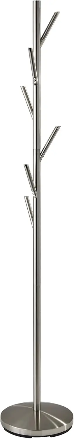 

Space-Saving Coat Rack with 6 Hooks, Brushed Steel Finish, 67" Tall for Coats, Bags, Hats