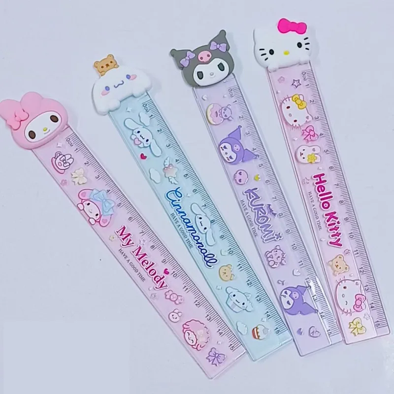 Sanrio Kawaii Stationery Ruler Cartoon Hello Kitty My Melody Kuromi Cinnamoroll 15cm Rulers Students School Office Supplies