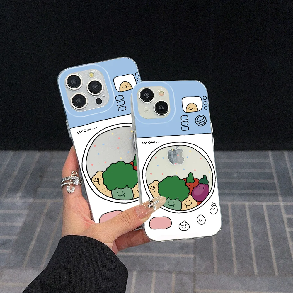 Cartoon Vegetables Clear Space Phone Case for Vivo Y03 Y16 Y17 Y17S Y19 Y21 Y28 Y36 Y52S Y55S Y73S Y75 Y78 Y100 4G 5G Cover