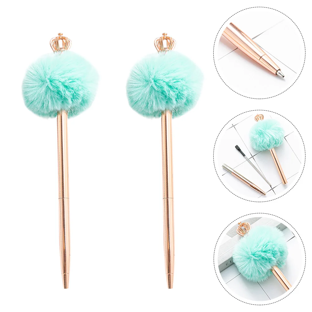 

2Pcs Crown Decor Pen Study Pen Adorable Ballpoint Pen Pompom Ballpoint Pen for Students Fluffy Pen