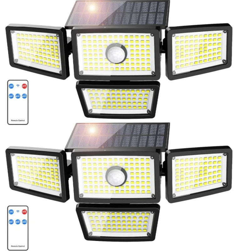 

283LED солнечный датчик движения для наружного освещения с дистанционным управлением, уличный фонарь, регулируемый водонепроницаемый гараж, сад, патио