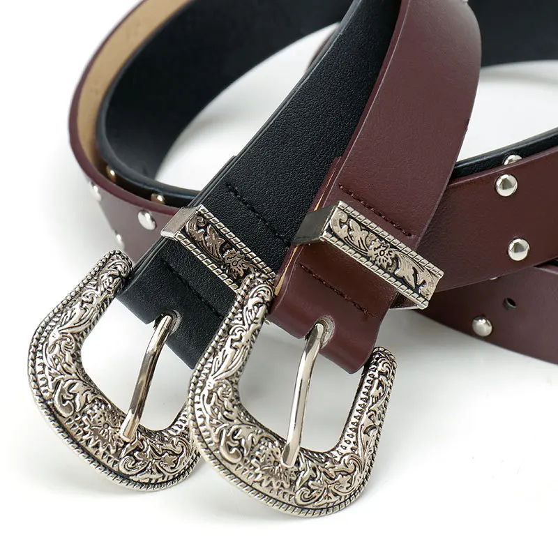 Ретро-ремень для женщин, модный ремень в стиле Matchsexy, джинсовый ремень, двухрядный женский ремень с заклепками