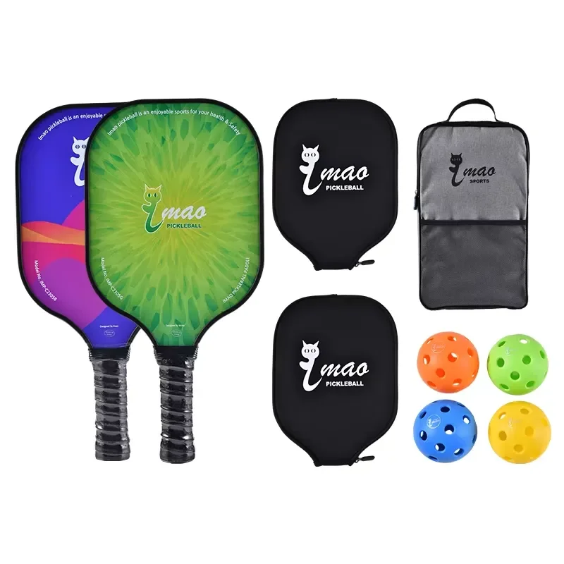 USAPA Approved Carbon Fiber Pickleball Paddle Set Outdoor Fashion 4 Paddle and 12 Ball for Pickleball Enthusiasts