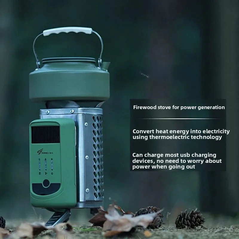 Foldable Rechargeable Small Thermoelectric Wood‑Burning Stove, Stainless‑Steel Portable Outdoor Camping Picnic Cooking Equipment