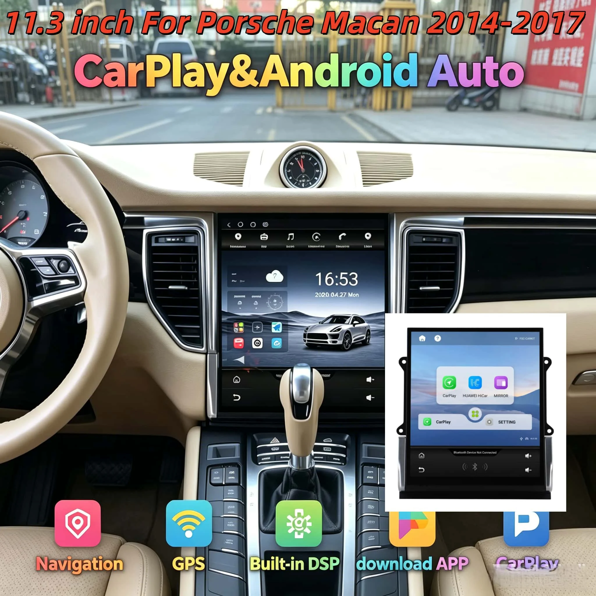 

H 11.3″ Car Multimedia Video Player For Porsche Macan 2014-2017 Upgrade GPS Navigation Wireless Android13 auto Carplay 4G wifi D