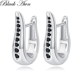 2024 New Black Hoop Earrings For Women Classic Silver Color Trendy Spinel Engagement Fashion Jewelry I281