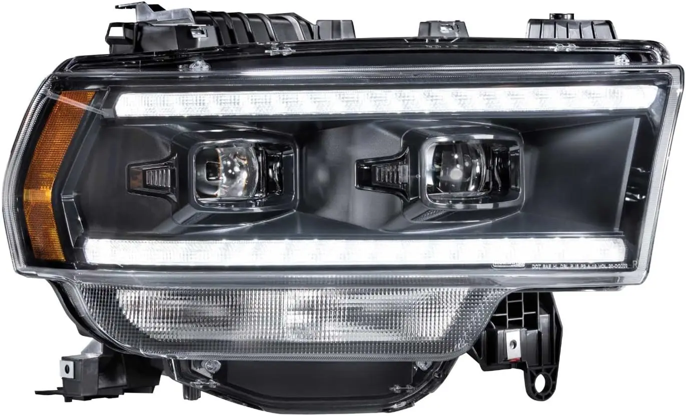 XB Hybrid LED Headlight OEM Upgrade Fits 2019-2024 Dodge Ram 2500/3500, Plug and Play White DRL Headlight Assemblies