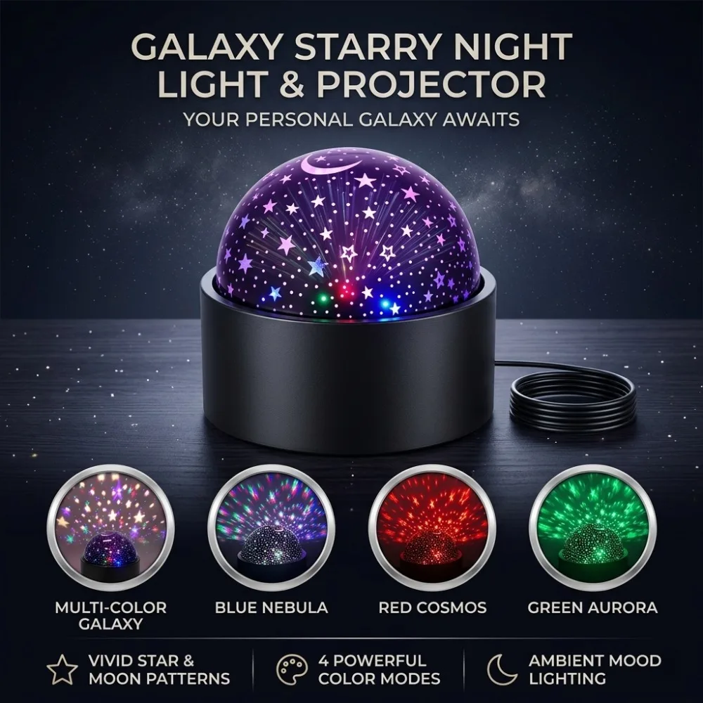 USB Starry Projector Night Light Projection Lamp Bedroom Room Lighting Lamp RGB Night Lights For Home Theater Christmas Decor
