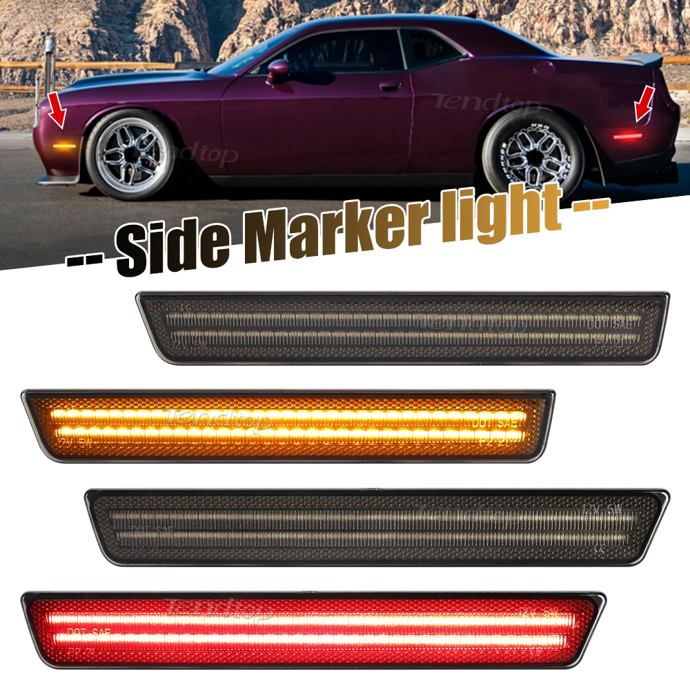 For Dodge Challenger 2015 2016 2017 2018 2019 2020 2021 2022 2023 Smoked Car Front Amber Rear Red Bumper LED Side Marker Light