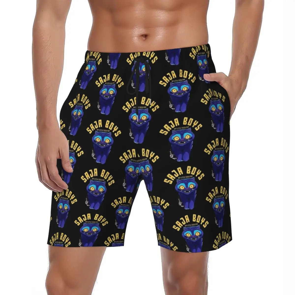 

Summer Board Shorts Men Huntrix Vintage Film Kpop Funny Cat Sports Fitness Board Short Pants Quick Dry Swimming Trunks Big Size