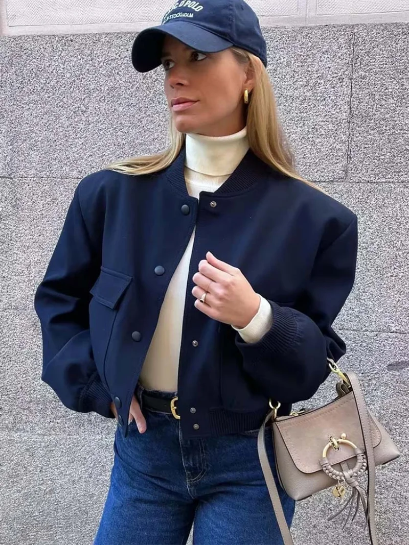 

2023 New Women's Bomber Jacket Fashion with Pockets Spring Jackets Coat Vintage Long Sleeve Casual New In Outerwears Chic Tops